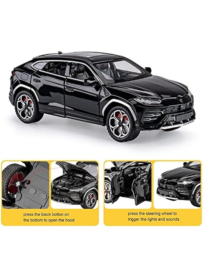اس اي اس بي اس سي لعبة سيارات لامبو اوروس للاولاد بعمر 3 سنوات فما فوق، سيارات للاولاد بعمر 3 و4 و5 و6 و7 و8 سنوات، سيارة معدنية مصبوبة بمقياس 1:24 مع ضوء واصوات لهدايا ال واعياد الميلاد (اسود، - Image 5