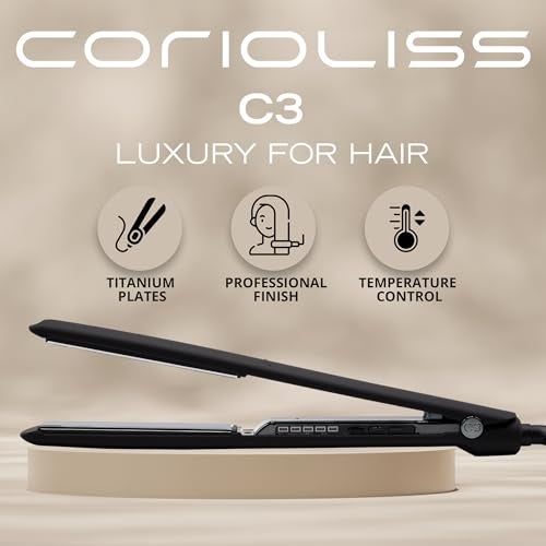 Corioliss C3 Hair Straightener Flat Iron Professional for Hair Titanium Plates Control Temperature Women (Black Chrome Soft Touch) - Image 2