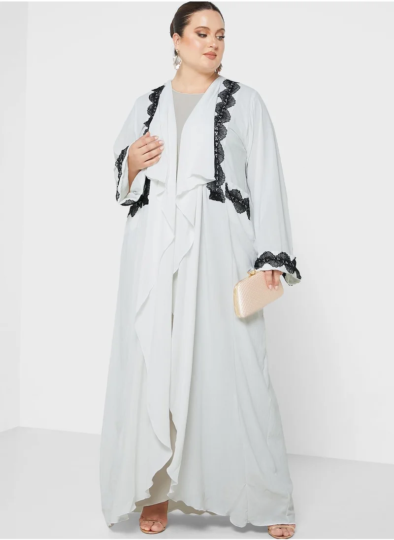 Hayas Closet Curve Waterfall Trim Abaya