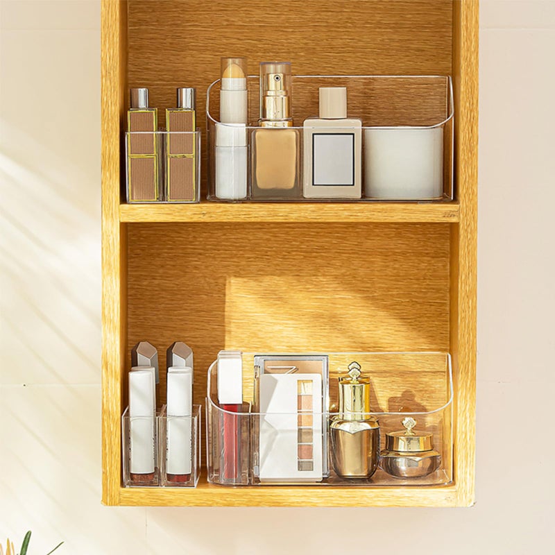 Sunficon Makeup Tray Holder Organizer Cosmetic Display Case Tabletop Desktop Vanity Countertop Bathroom Wall Cabinet Medicine Storage Box 9 Dividers 2 Removable For Womens Ladies Girls Crystal Clear - Image 5