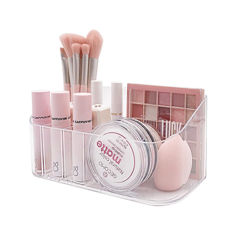 Sunficon Makeup Tray Holder Organizer Cosmetic Display Case Tabletop Desktop Vanity Countertop Bathroom Wall Cabinet Medicine Storage Box 9 Dividers 2 Removable For Womens Ladies Girls Crystal Clear - Image 2