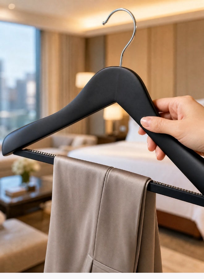 بيرل كوست انترناشيونال Wide Shoulder Wooden Hangers, Hotel Quality Suit Hangers，Heavy Clothes Hanger,with Non Slip Pants Bar and Smooth Finish 360° Silver Hook，for Dress, Jacket, Suit - Image 2