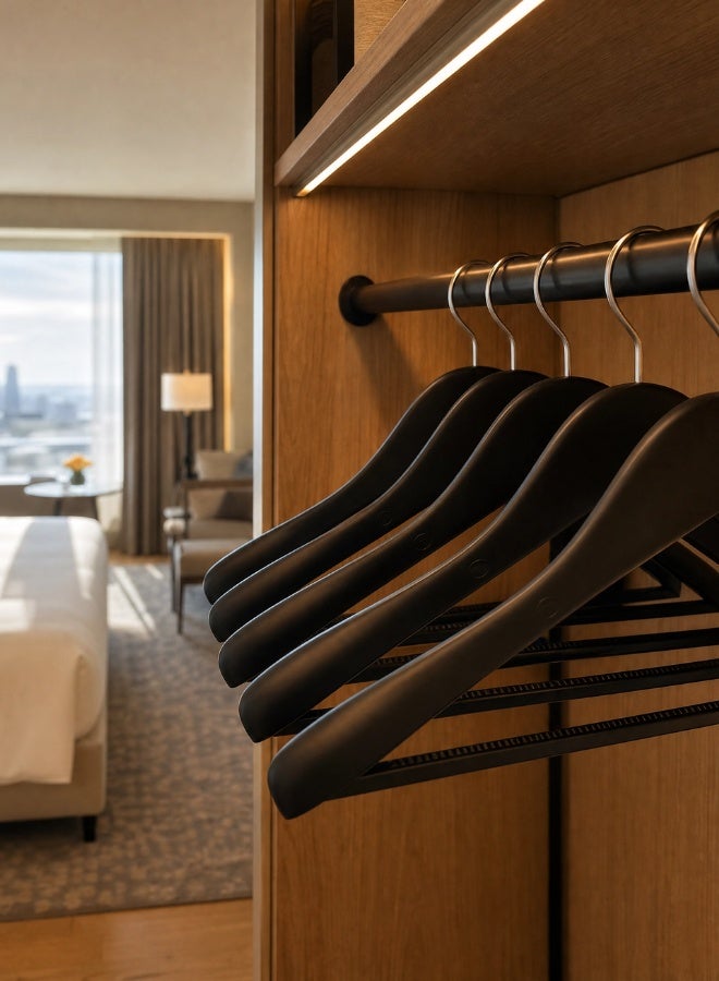 بيرل كوست انترناشيونال Wide Shoulder Wooden Hangers, Hotel Quality Suit Hangers，Heavy Clothes Hanger,with Non Slip Pants Bar and Smooth Finish 360° Silver Hook，for Dress, Jacket, Suit - Image 4