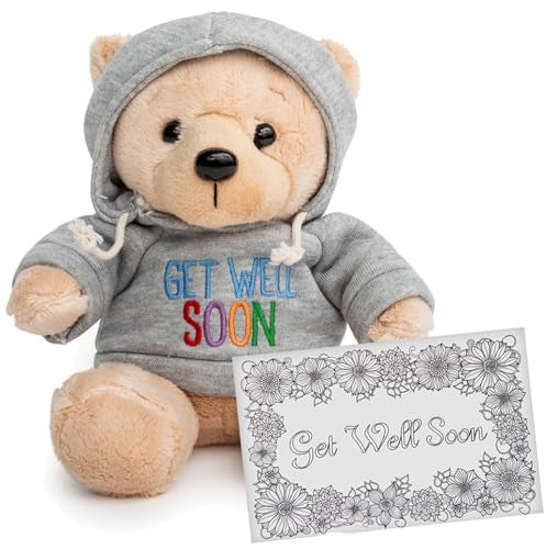 Ganz 9 Get Well Soon Teddy Bear with Hoodie and Encouragement Card Feel Better Gift for Kids Men Women Comfort Plush for Surgery Hospital Recovery - Image 1