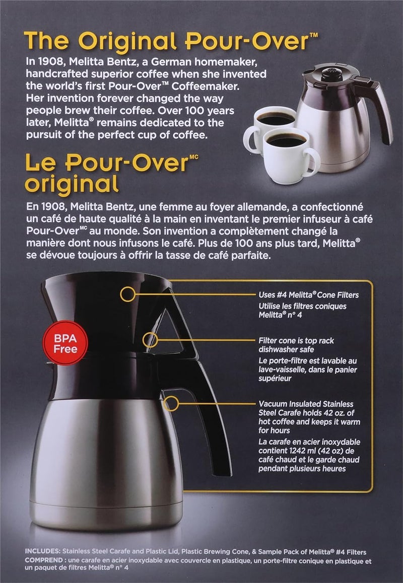 Melitta Melitta PourOver Coffee Brewer  Stainless Steel Carafe Set with Coffee Filters 42 Ounce Set - Image 4
