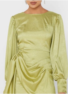 GHOSPELL Asymmetric Crew Neck Balloon Sleeve Dress  - Image 3