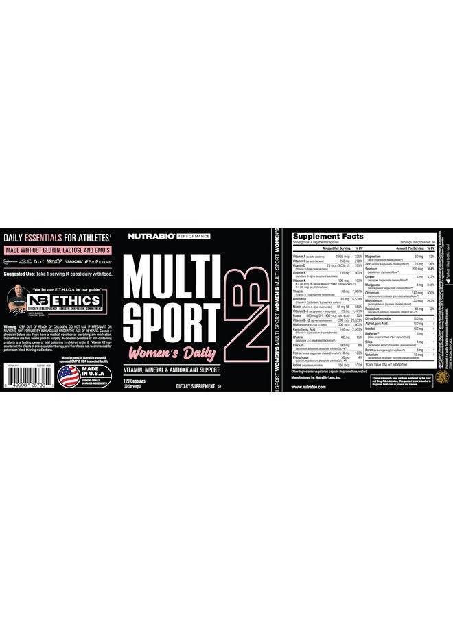 NutraBio NutraBio Multisport for Women - Womens MultiVitamin - 33 Vitamins, Minerals, Micronutrients - Rich in Antioxidants - Supports Peak Athletic Performance, Energy, Metabolism (120 Vegetable Capsules)  - Image 3