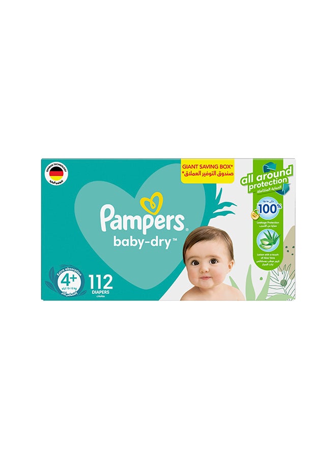 Pampers Baby-Dry Taped Diapers with Aloe Vera Lotion up to 100% Leakage Protection Size 4+ 10-15kg 112 Count - Image 2