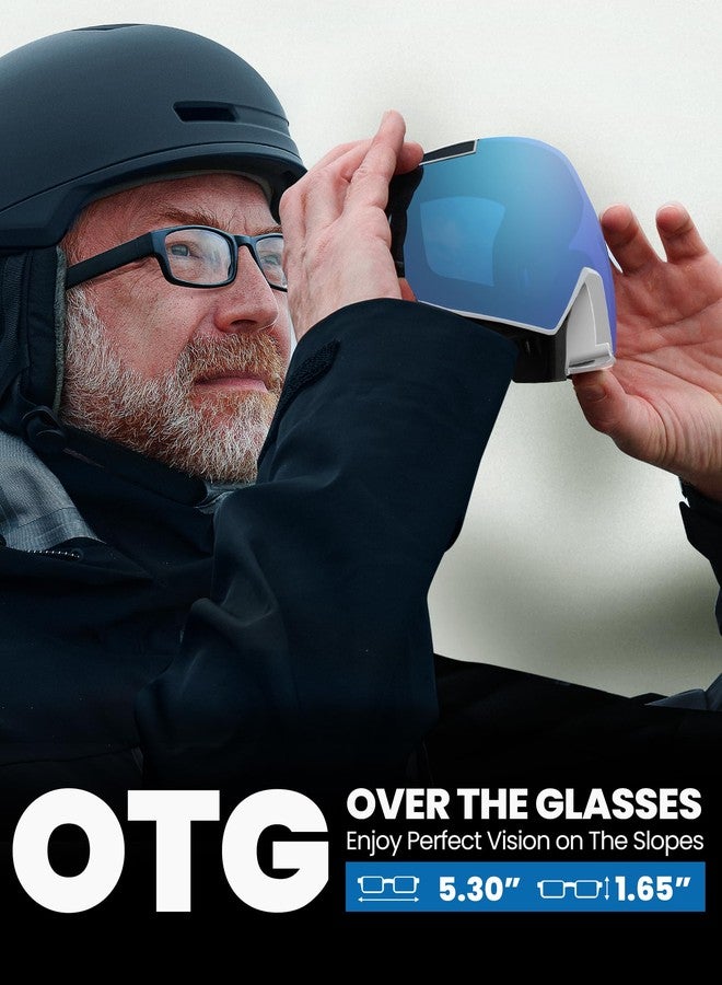 OutdoorMaster Heron Ski Goggles with 2 Lens, Frameless, Magnetic Interchangeable HD Toric Lens, OTG Snowboard Goggles(WhiteFrame IceBule Vlt 36% + YellowLens) - Image 3