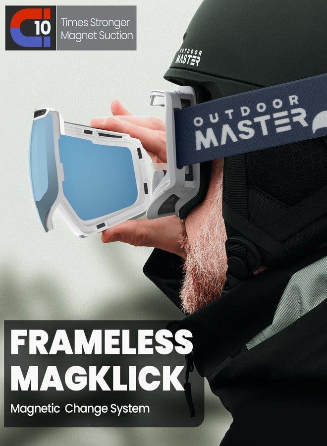 OutdoorMaster Heron Ski Goggles with 2 Lens, Frameless, Magnetic Interchangeable HD Toric Lens, OTG Snowboard Goggles(WhiteFrame IceBule Vlt 36% + YellowLens) - Image 4