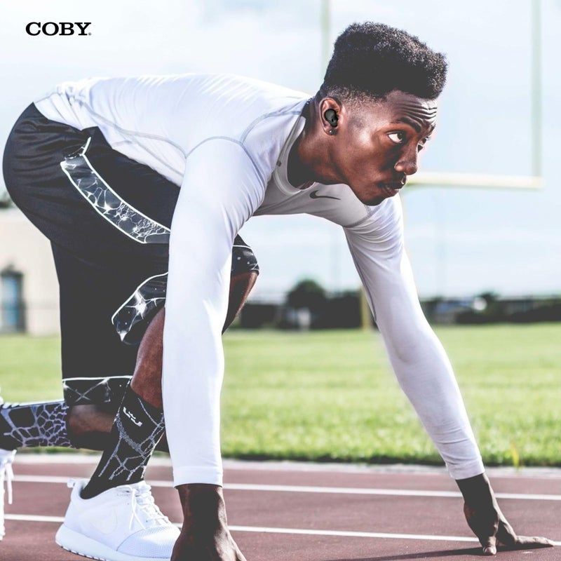 Coby Ultra-Slim True Wireless Earbuds, Ergonomic Bluetooth Earphones with Built-in Microphone, Sweat-Resistant Design and Touch Controls, 33-Foot Range, 5-Hour Playtime, Black - Image 5