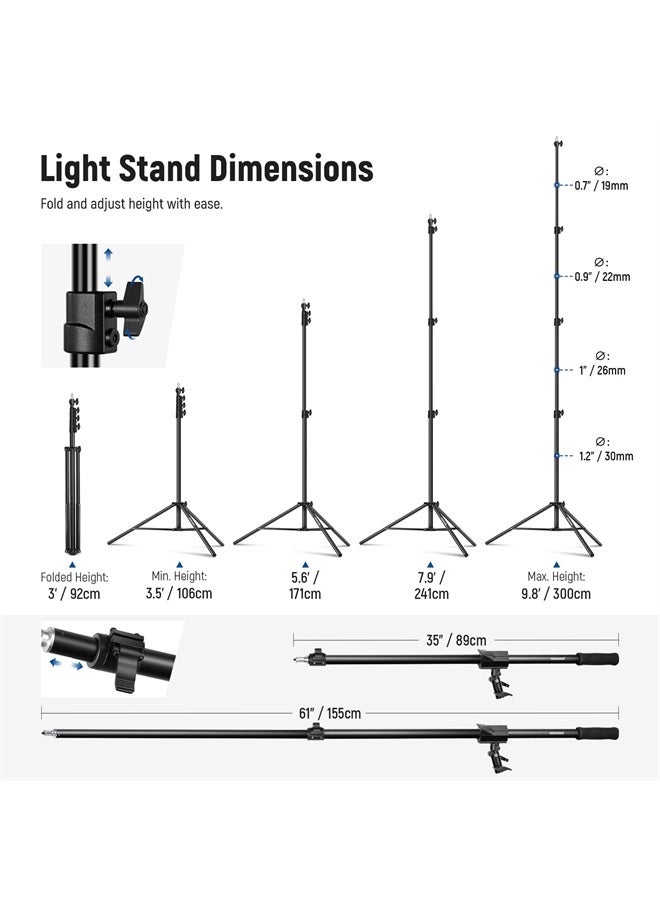 NEEWER Air Cushioned Aluminum Light Stand, 9.8ft/3m Adjustable Photography Stand with Boom Arm, Counterweight, Sandbag, 1/4" Screw for Softbox, Studio Light, Flash, Umbrella, Ring Light, Max Load 5kg - Image 2