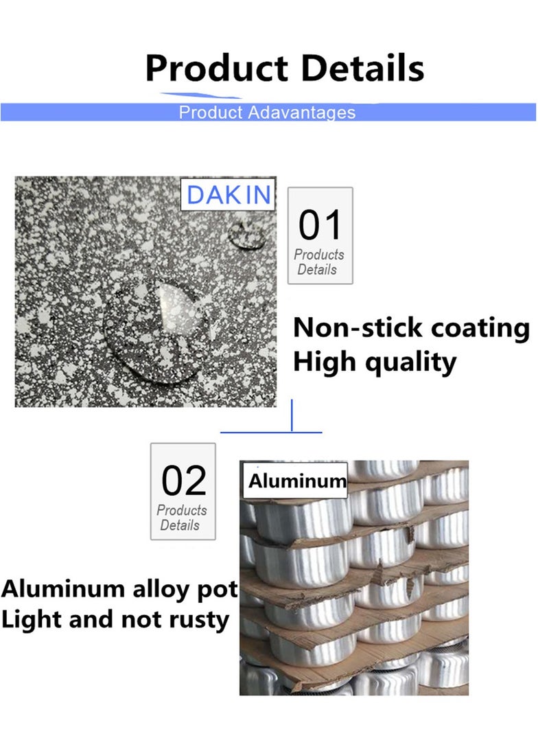 AROAQ مقلاة ذكية مع طلاء رخامي، مقلاة ألمنيوم بمقبض مقاوم للحرارة، مقلاة غاز لطهي شرائح اللحم، مجموعة أدوات طهي للمطبخ (مقلاة ووك 24 سم) - Image 3