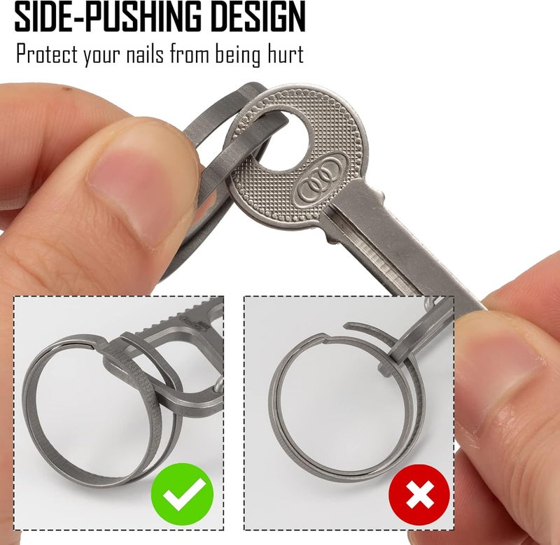 KeyUnity حلقة KeyUnity KA21 للمفاتيح، حلقة مقسمة من التيتانيوم 22/27/33 مم، حلقة مفاتيح مسطحة مستديرة مع منزلق جانبي للرجال والنساء (1L + 4M) - Image 5