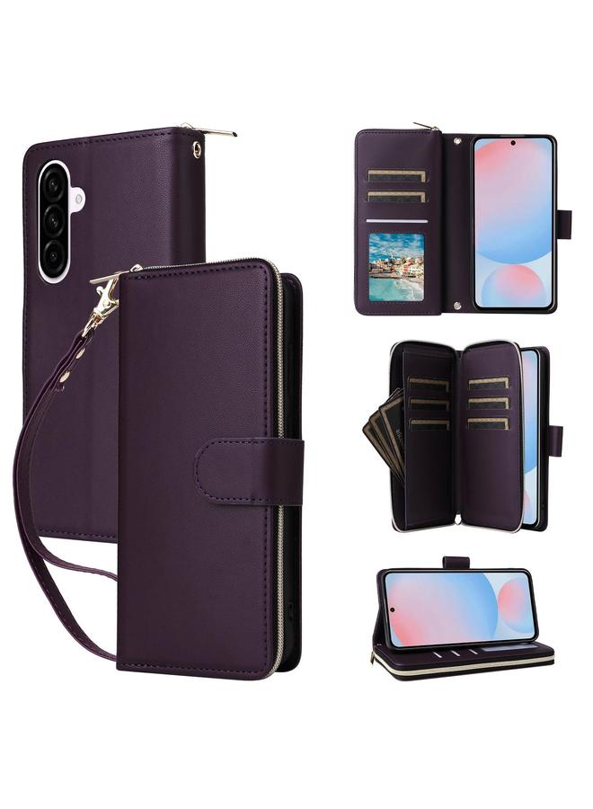 اس-توب جراب لهاتف Samsung Galaxy A56 مزود بتسع فتحات للبطاقات وحقيبة محفظة جلدية بسحاب - Image 1