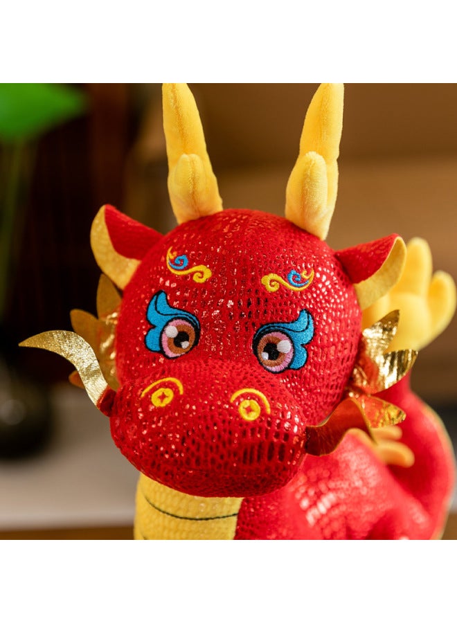 Open-door Red Cloth Doll Golden Dragon Annual Meeting Gift Printed Logo Plush Toy Doll Dragon Year Mascot-Specifications:Length, Width, Height, 25cm, 15cm, 35cm, Random Color  - Image 3