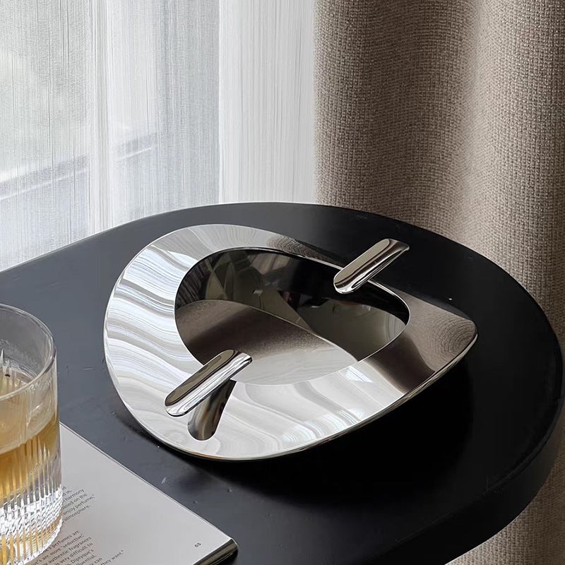 رماديات من الفولاذ المقاوم للصدأ عالية الجودة ديكور بسيط فاخر خفيف مضاد للرماد الطائر لغرفة المعيشة منزل معدني فضي سطح منحني رماديات - Image 5