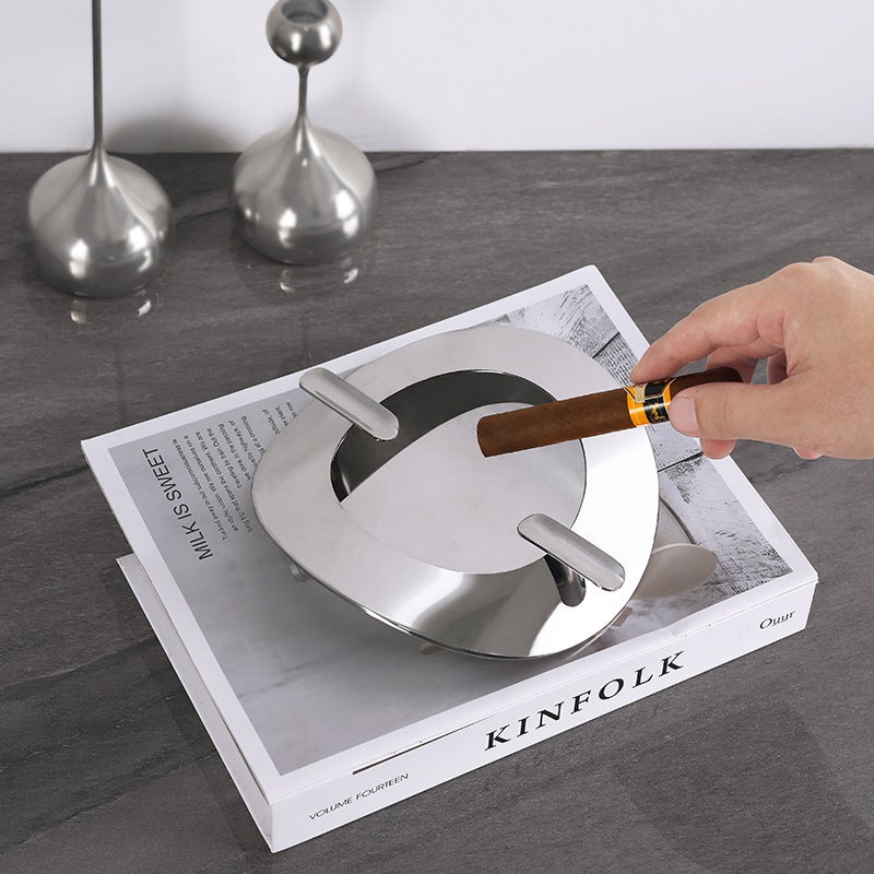 رماديات من الفولاذ المقاوم للصدأ عالية الجودة ديكور بسيط فاخر خفيف مضاد للرماد الطائر لغرفة المعيشة منزل معدني فضي سطح منحني رماديات - Image 2