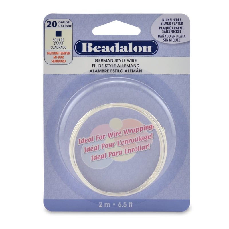 Beadalon German Style Wrapping Wire Square Silver Plated 20 Gauge 2 m 65 ft