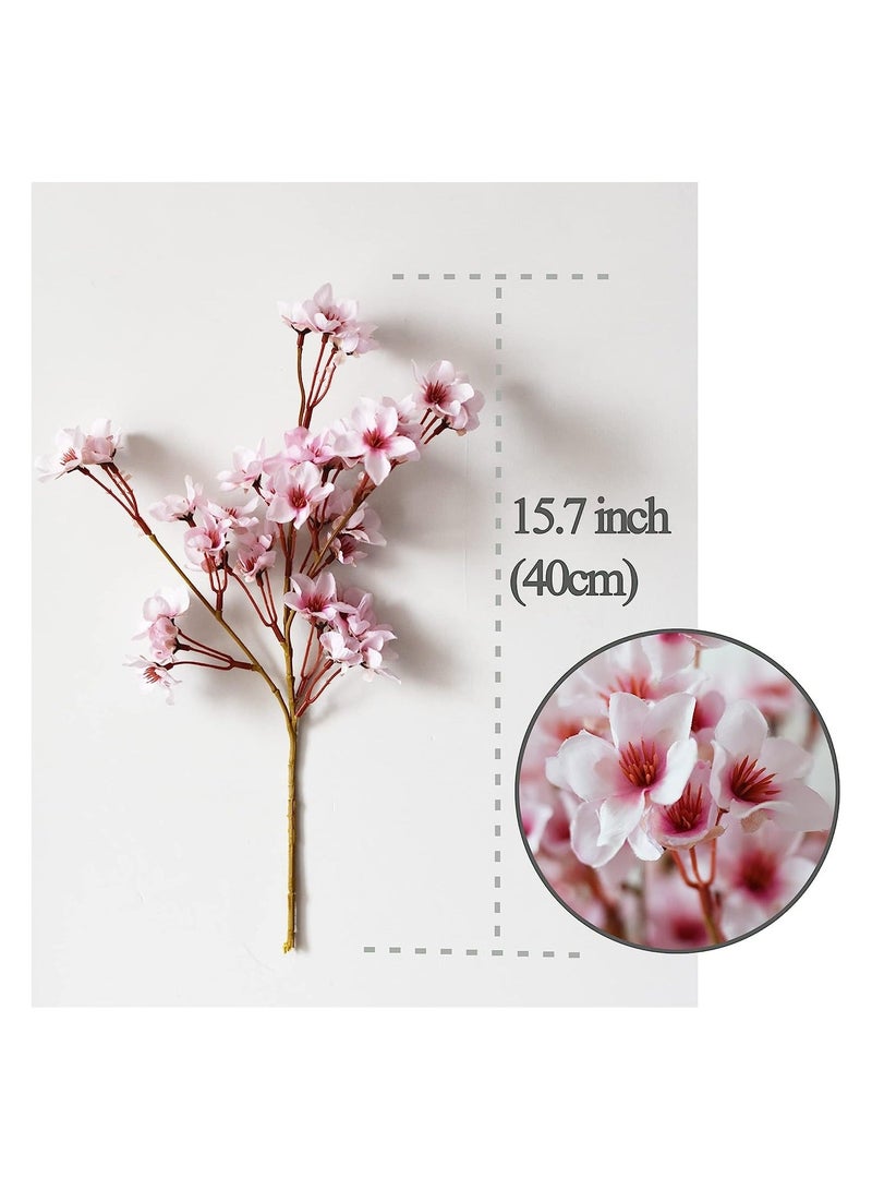 NIBEMINENT Artificial Cherry Blossom, 4PCS Pink Flowers Silk Flowers, Faux Peach Lifelike Fake Branches 15.7'', for Home Kitchen Wedding DIY Garden Decorations - Image 2