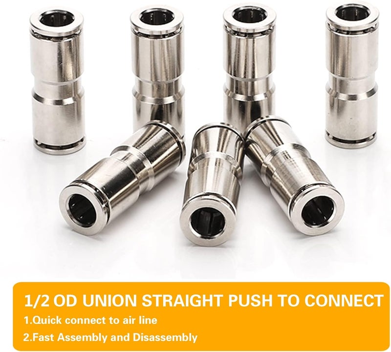 CEKER 1/2 Union Straight Push to connect fittings Stainless Steel Pneumatic Push Connectors, 1/2" x 1/2" OD Tube Quick Connect Fittings Air Line Fittings for 1/2 inch Tube 2Pack - Image 4