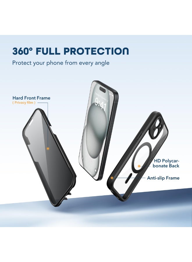 TIESZEN Magnetic for iPhone 15 Case, Compatible with MagSafe, Built-in Privacy Screen Protector and Camera Protection, Anti Spy Full Body Dustproof Shockproof Hard Phone Case 6.1", Black - Image 3