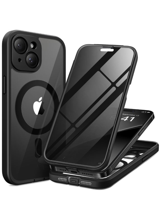 TIESZEN Magnetic for iPhone 15 Case, Compatible with MagSafe, Built-in Privacy Screen Protector and Camera Protection, Anti Spy Full Body Dustproof Shockproof Hard Phone Case 6.1", Black - Image 1