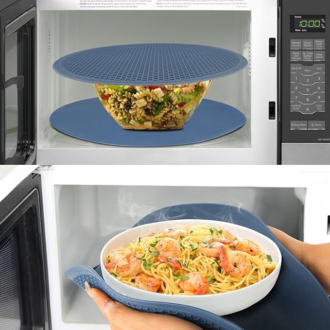 EZYHOME 3Pcs Microwave Mat, Microwave Food Cover, Multi-Purpose Hot Pad, Silicone Trivet, Pot Holders for Kitchen, Non-Slip Heat Resistant Silicone Mat for Microwave, Oven(20cm, 25cm & 30cm) - Image 2