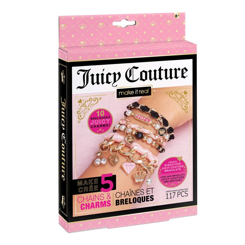 Make It Real Juicy Couture Mini Chains and Charms Bracelet Kit - DIY Charm & Friendship Bracelet Making Set with Beads, Charms & Cords - Create 5 Bracelets, Arts & Crafts Gift for Girls Tweens Ages 8+ - Image 1