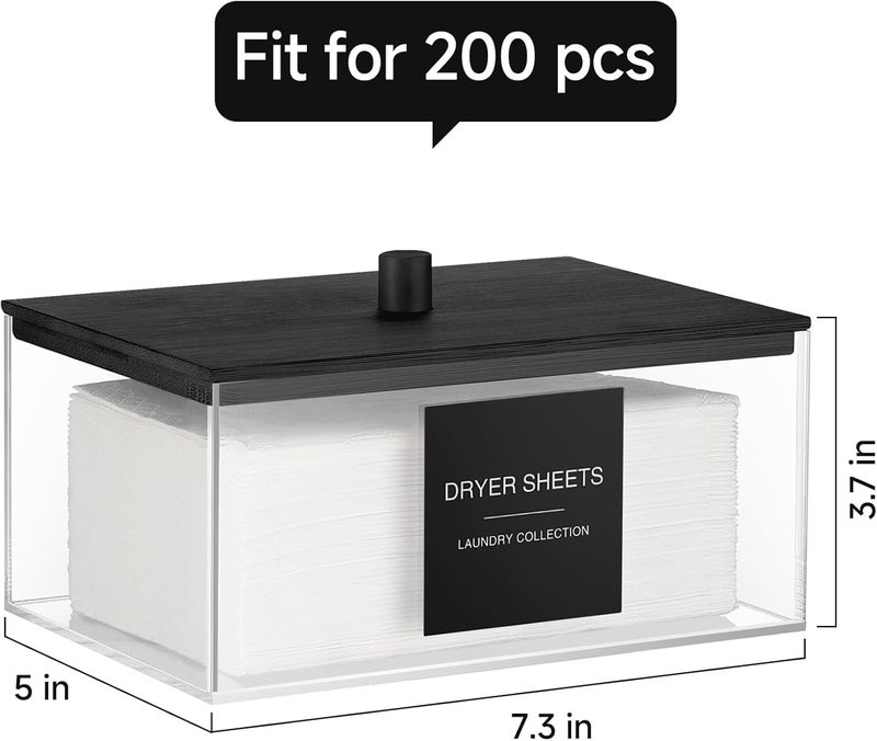 TIPGO Acrylic Dryer Sheet Holder with Lid, Clear Laundry Sheets Container with 27 Labels, Laundry Pods Storage for Laundry Room Organization - Black - Image 3
