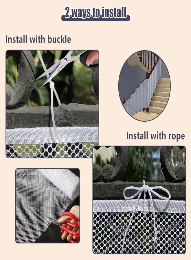 PFOPFO Banister Guard 10 ft L x 2.6 ft H Balcony Netting for Pets Stairs Railing Nylon Net Stairway Balcony Mesh Netting Banister Stair Net Balcony Safety Net Stair Guard for Indoor & Outdoor(White) - Image 3