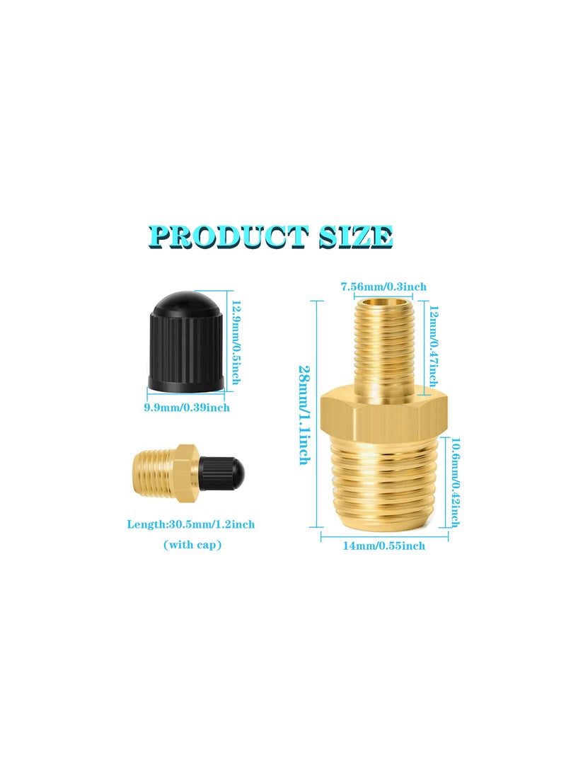1/4 Inch NPT Tank Valves, Anti-Corrosion Brass Schrader Valve with 1/4 Male NPT Standard Thread Core and Cap, Car Air Valve, Air Compressor Tank Fill Valves Air Tool Fittings(4Pcs) - Image 3