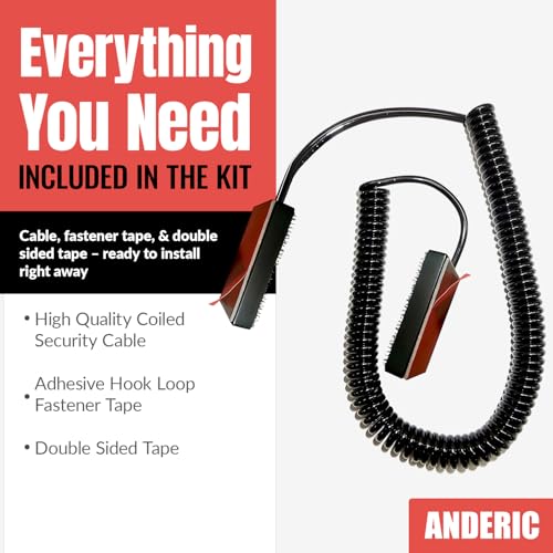Anderic Universal Coiled Security Cable Bulk Pricing Available - Remote Control Tether Security Cable Leash with Hook and Loop Fastener Tape and Double-Sided Tape - Anderic - CBL02 - Image 3