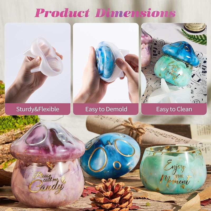 Eoast Resin JAR Mold with Lid, Silicone Jar Resin Mold Storage Jewelry Candle Holder Container Mould for Resin Casting Concrete Craft Decor (MASROOM Shape) - Image 3