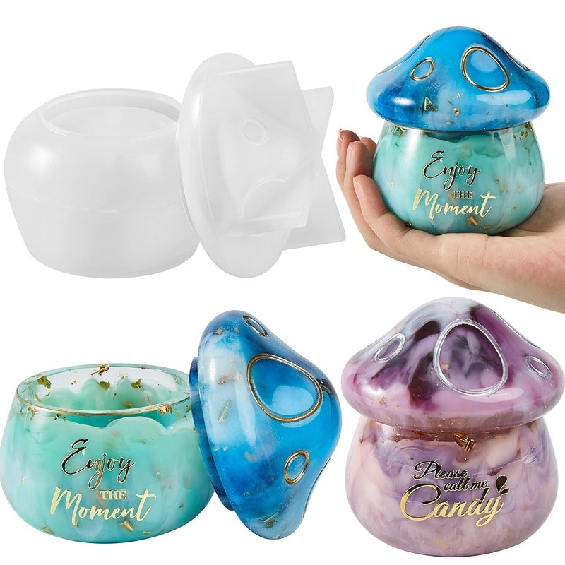 Eoast Resin JAR Mold with Lid, Silicone Jar Resin Mold Storage Jewelry Candle Holder Container Mould for Resin Casting Concrete Craft Decor (MASROOM Shape) - Image 1