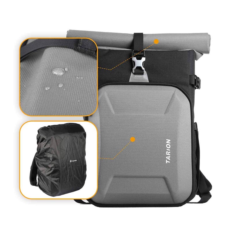TARION XH Camera Bag Hardcase Camera Case Roll Top Camera Backpack | 15" Laptop Compartment Waterproof Raincover for DSLR Mirrorless Cameras Lens Tripod Outdoor Men Women Color Silver - Image 5