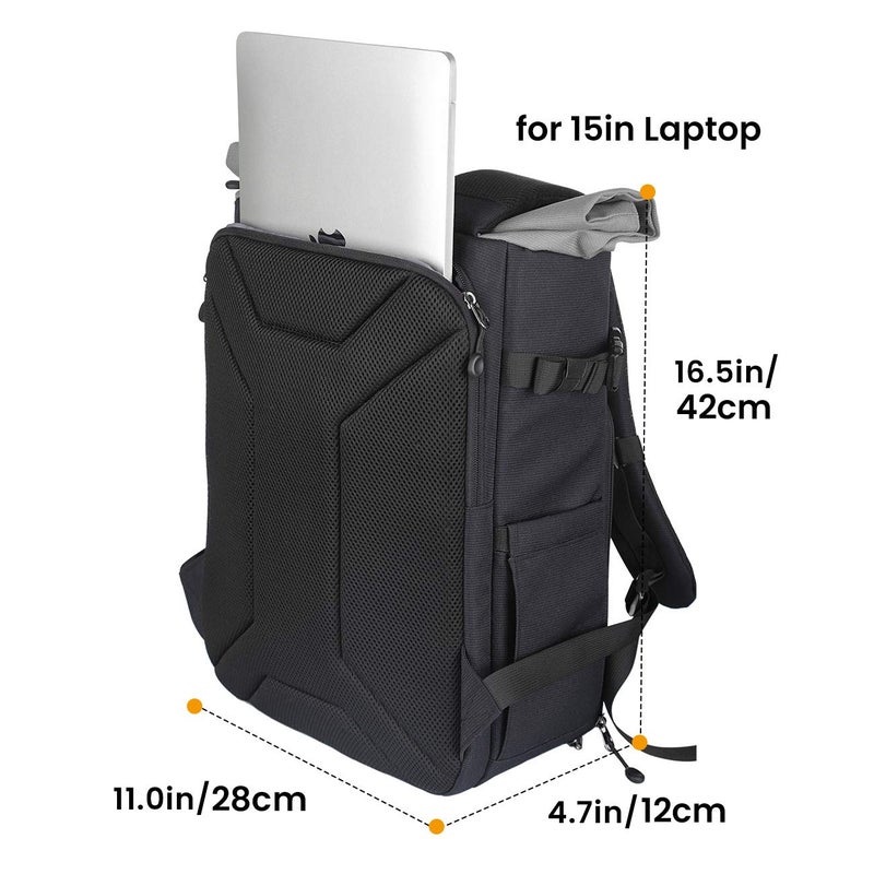 TARION XH Camera Bag Hardcase Camera Case Roll Top Camera Backpack | 15" Laptop Compartment Waterproof Raincover for DSLR Mirrorless Cameras Lens Tripod Outdoor Men Women Color Silver - Image 3