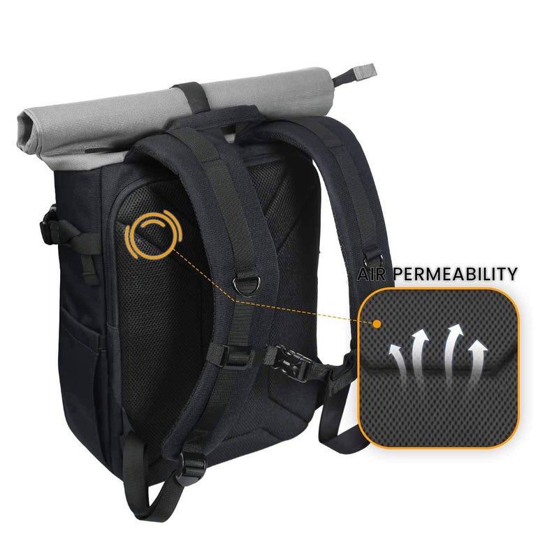 TARION XH Camera Bag Hardcase Camera Case Roll Top Camera Backpack | 15" Laptop Compartment Waterproof Raincover for DSLR Mirrorless Cameras Lens Tripod Outdoor Men Women Color Silver - Image 4