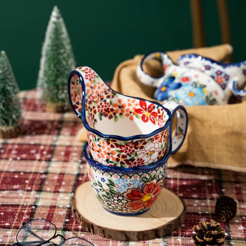 ALMA Handpainted Microwavable Soup Bowl with Loop Handle 18.6oz, Cereal Bowl With Handle Great for Berry, Fruits, Chili, Stew, Ice cream,Floral Soup Mug for Women - Image 5