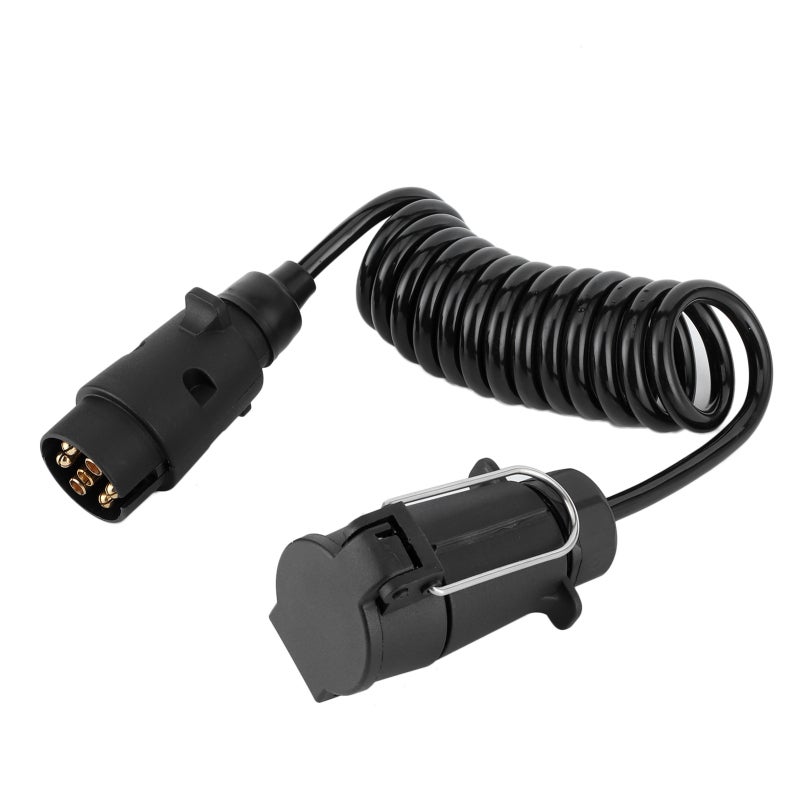 7Pin Trailer Plug Socket Adapter Spring Cable - Durable Plastic Shell Spring Cord for Commercial Vehicles Trailers RVs - Image 1