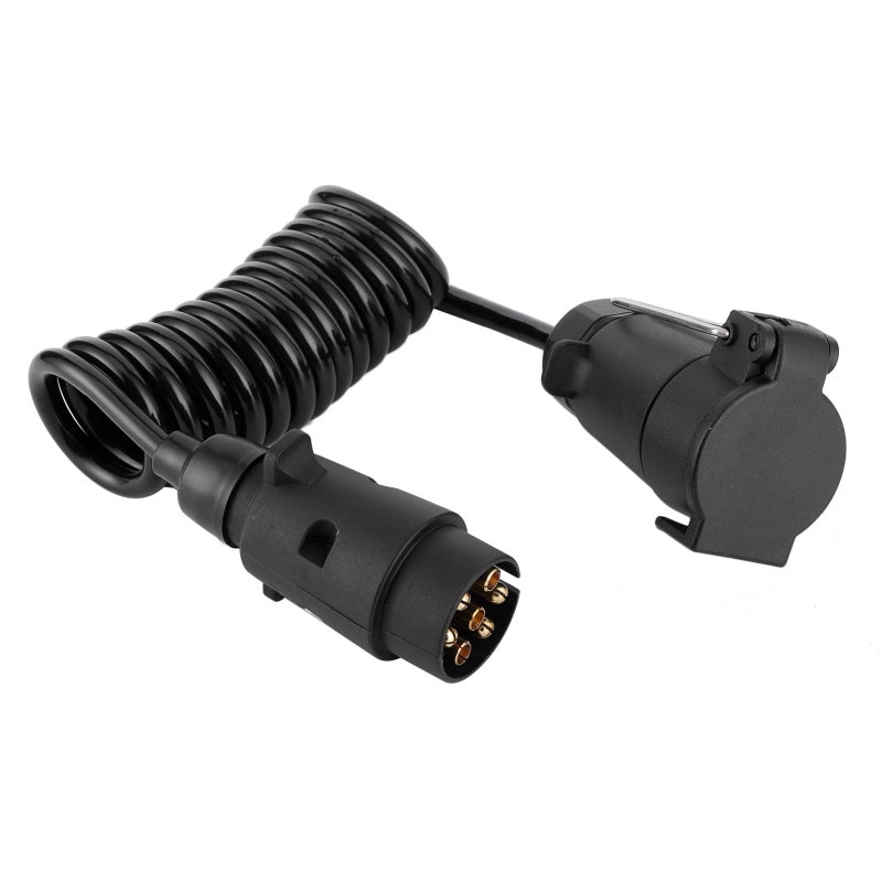 7Pin Trailer Plug Socket Adapter Spring Cable - Durable Plastic Shell Spring Cord for Commercial Vehicles Trailers RVs - Image 2