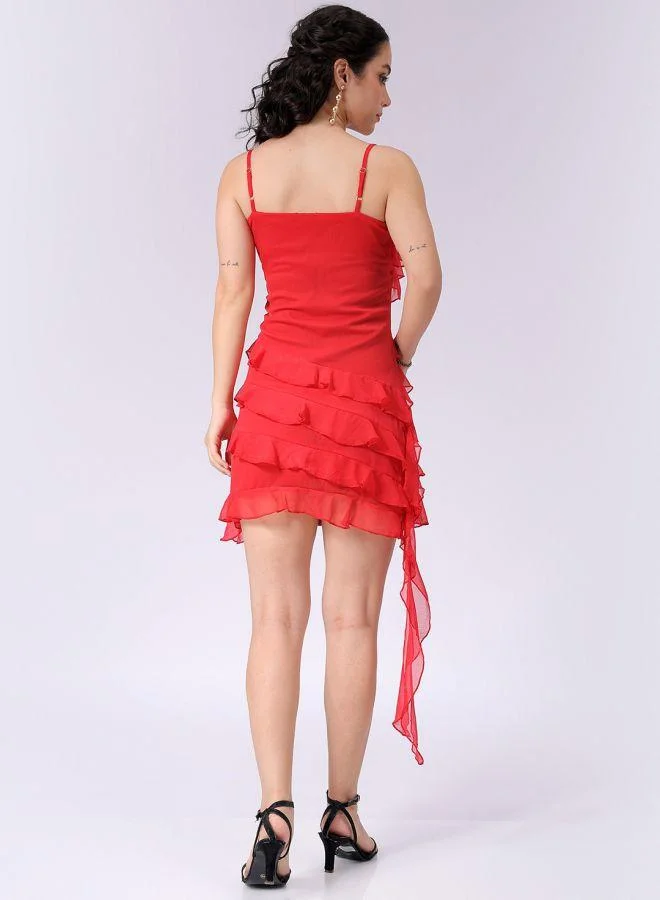 Freehand  Women Fitted Party Wear Solid Ruffle Dress for Women | Best Price UAE