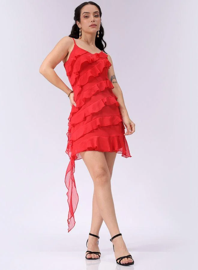 Freehand  Women Fitted Party Wear Solid Ruffle Dress for Women | Best Price UAE