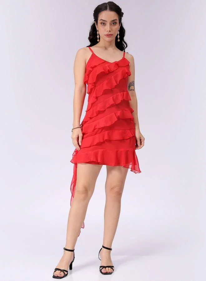 Freehand  Women Fitted Party Wear Solid Ruffle Dress for Women | Best Price UAE
