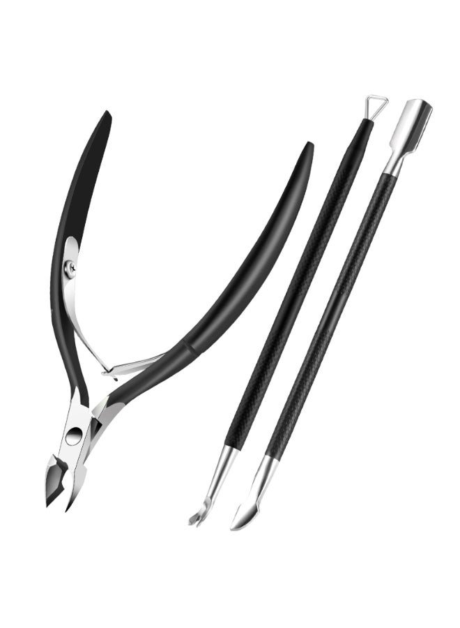 XUNXMAS Cuticle Trimmer Cuticle Remover with Cuticle Pusher XUNXMAS Professional Stainless Steel Durable Pedicure Manicure Tools Cutter Nipper Scissor Clipper for Fingernails and Toenails Dead Skin Black - Image 3