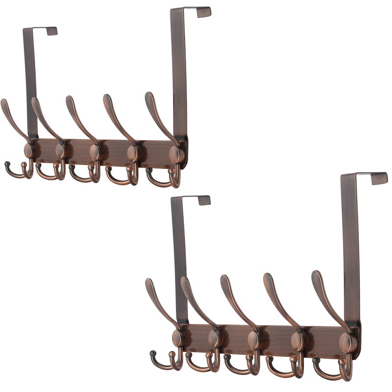 Dseap Over The Door Hook Hanger Fits 1 38 to 1 34 Standard Doors 5 Tri Hooks Heavy Duty TowelCoat Rack Door Organizer for Clothes Jackets Hats Towels Antique Copper Pack of 2 - Image 2