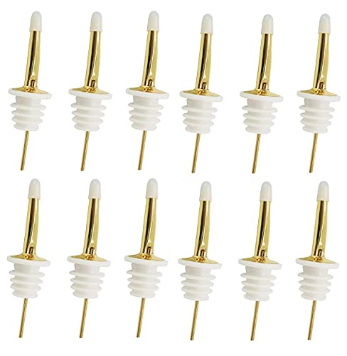 24 Pack Liquor Pour Spouts Set  Stainless Steel bottle spout and Liquor Pourers Dust Caps Covers Gold White