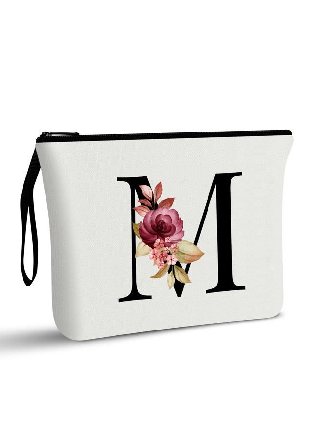 Vavabox A-Z Personalized Makeup Bag, Birthday Gifts for Women Mom, Gifts for Best Friend, Bride Bridesmaid Cosmetic bag (M, White) - Image 1