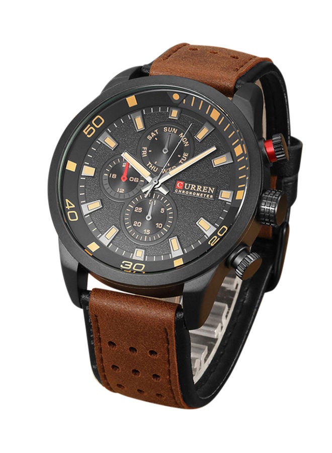 Men's Water Resistant Leather Chronograph Watch WT-CU-8250-B - 48 mm - Brown - Image 2