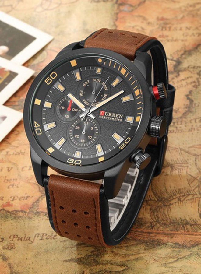 Men's Water Resistant Leather Chronograph Watch WT-CU-8250-B - 48 mm - Brown - Image 4